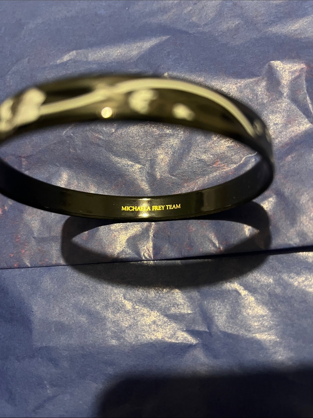 Michaela Frey Team Black Floral Accent Bangle Bracelet with Gold Logo - Picture 3 of 8